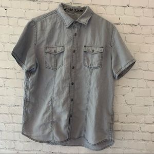 Calvin Klein men’s short sleeve linen button down shirt | size large